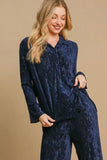 Umgee Side Slit Texture Button Up Shirt - Trendsi