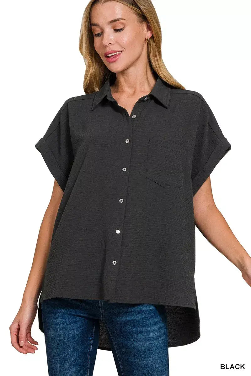 Zenana Full Size Woven Airflow Button Down Shirt Plus Size - Trendsi - Flyclothing LLC