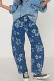 Flower Print Wide Leg Jeans - Trendsi