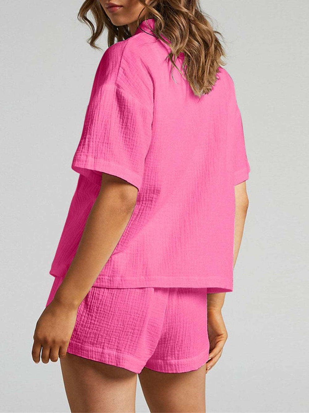 Texture Button Up Shirt and Shorts Set - Trendsi - Flyclothing LLC