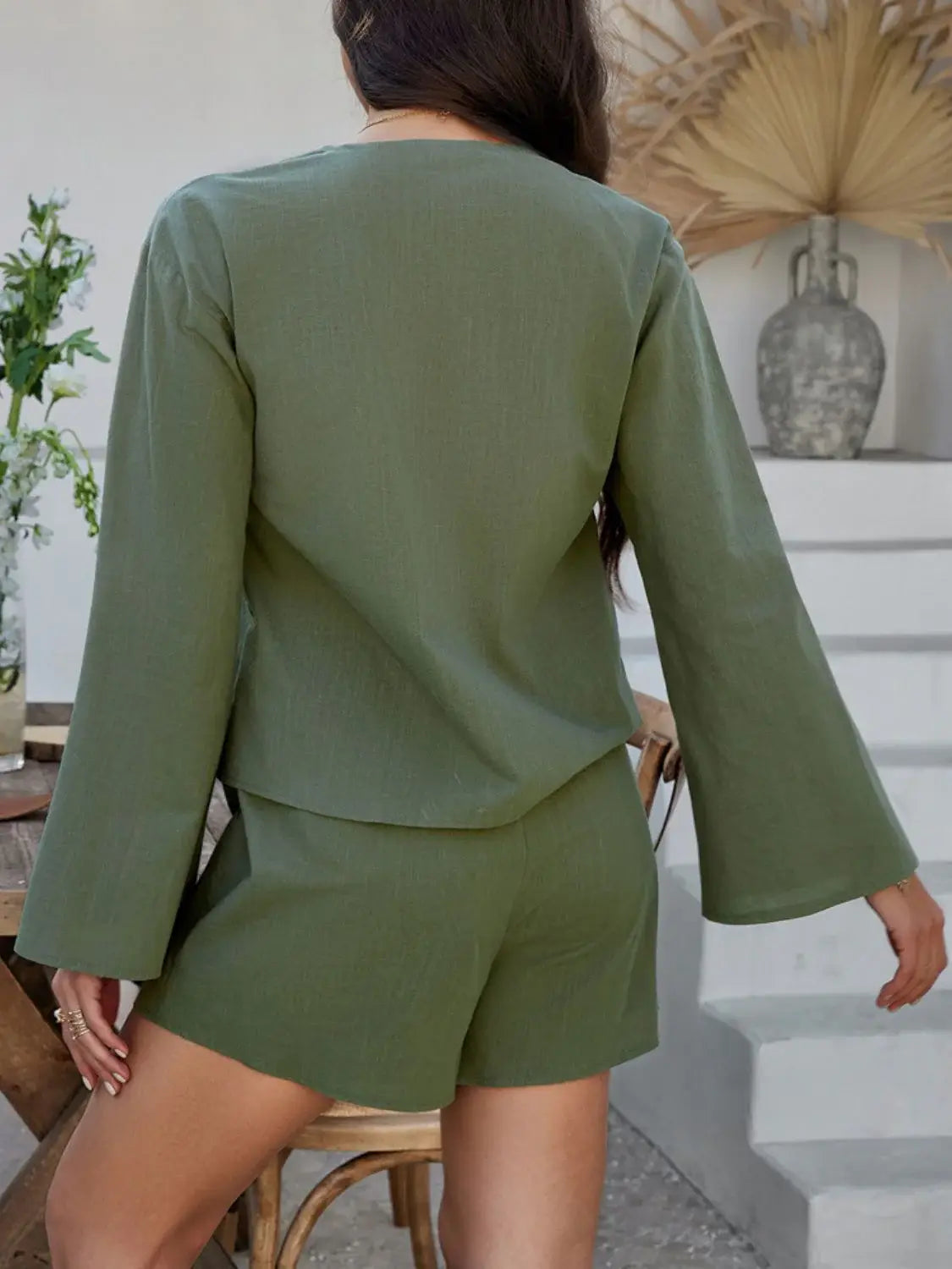 Devine Double Tied V-Neck Top and Shorts Set - Trendsi - Flyclothing LLC