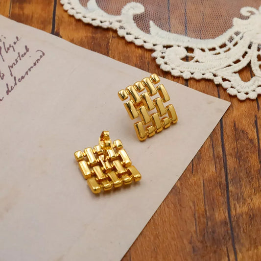 18K Gold-Plated Geometric Stud Earrings - Trendsi - Flyclothing LLC