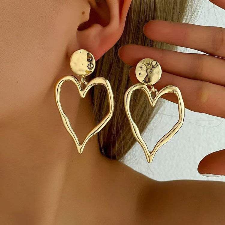 Women Fashion Geometric Heart Circle Drop Earrings Studs, Minimalist High End Daily Versatile Ear Ornaments - My Store - Flyclothing LLC