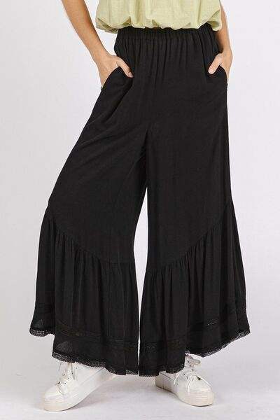 Mittoshop Lace Ruffle Asymmetric Hem Wide Leg Pants - Trendsi - Flyclothing LLC