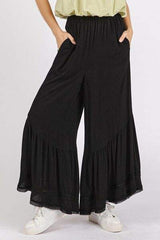Mittoshop Lace Ruffle Asymmetric Hem Wide Leg Pants - Trendsi - Flyclothing LLC