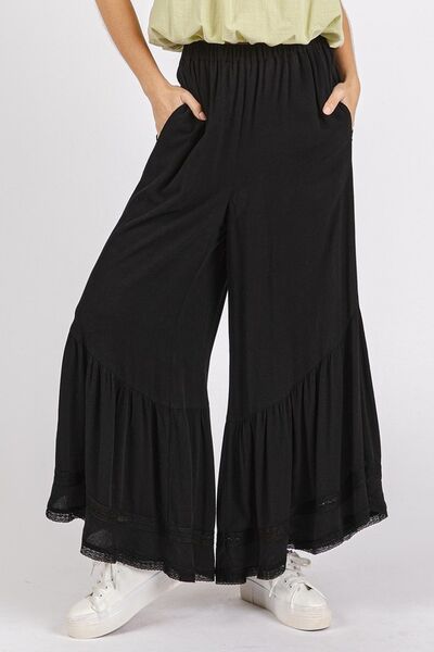 Mittoshop Lace Ruffle Asymmetric Hem Wide Leg Pants - Trendsi