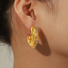 Titanium Steel Inlaid Zircon C-Hoop Earrings - Flyclothing LLC