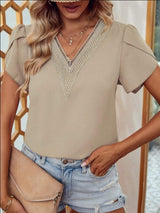 V-Neck Petal Sleeve Blouse - Trendsi - Flyclothing LLC