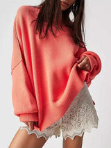 Round Neck Long Sleeve Sweater - Trendsi - Flyclothing LLC
