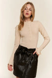And The Why Half Button Round Neck Long Sleeve Bodysuit - Trendsi