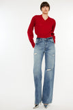 Kancan Distressed High Waist Bootcut Jeans - Trendsi