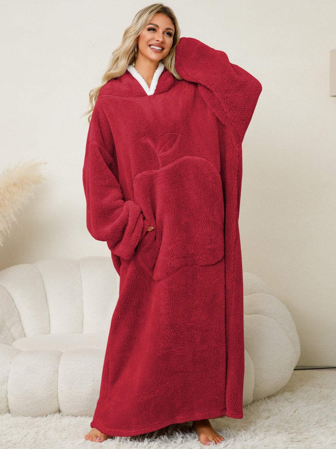 Pocketed Contrast Long Sleeve Hooded Lounge Dress - Trendsi - Flyclothing LLC
