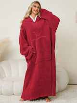 Pocketed Contrast Long Sleeve Hooded Lounge Dress - Trendsi - Flyclothing LLC