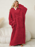 Pocketed Contrast Long Sleeve Hooded Lounge Dress - Trendsi