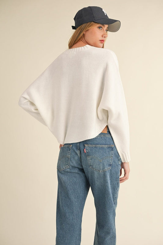 Mable Round Neck Dolman Sleeve Cropped Sweater - Trendsi