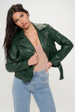 Coalition LA Zip Up Biker Jacket with Belt - Trendsi
