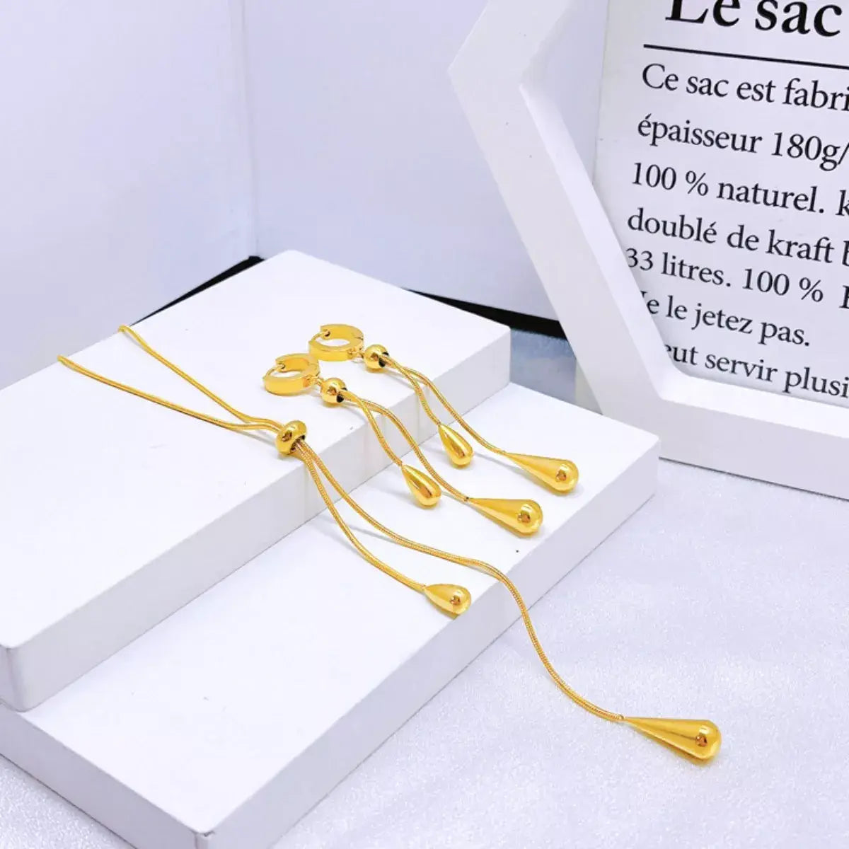 Teardrop Pendant Necklace and Earrings Jewelry Set - Trendsi - Flyclothing LLC