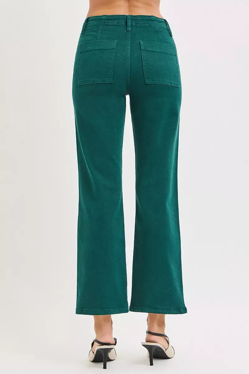 RISEN High Rise Ankle Flare Patch Pocket Jeans - Trendsi - Flyclothing LLC