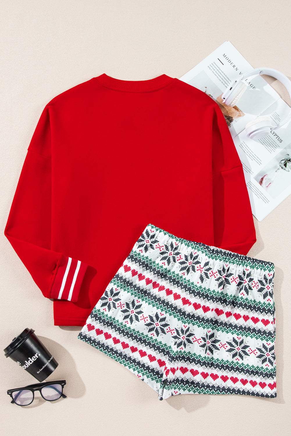 Letter Graphic Round Neck Top and Printed Shorts Lounge Set - Trendsi - Flyclothing LLC