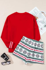 Letter Graphic Round Neck Top and Printed Shorts Lounge Set - Trendsi - Flyclothing LLC