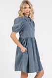 Mittoshop Button Down Puff Sleeve Denim Dress - Trendsi