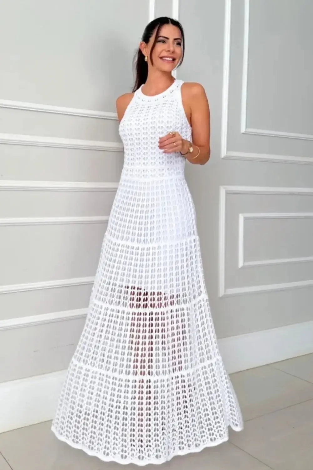 Hollowed-Out Sleeveless Maxi Dress - Trendsi - Flyclothing LLC