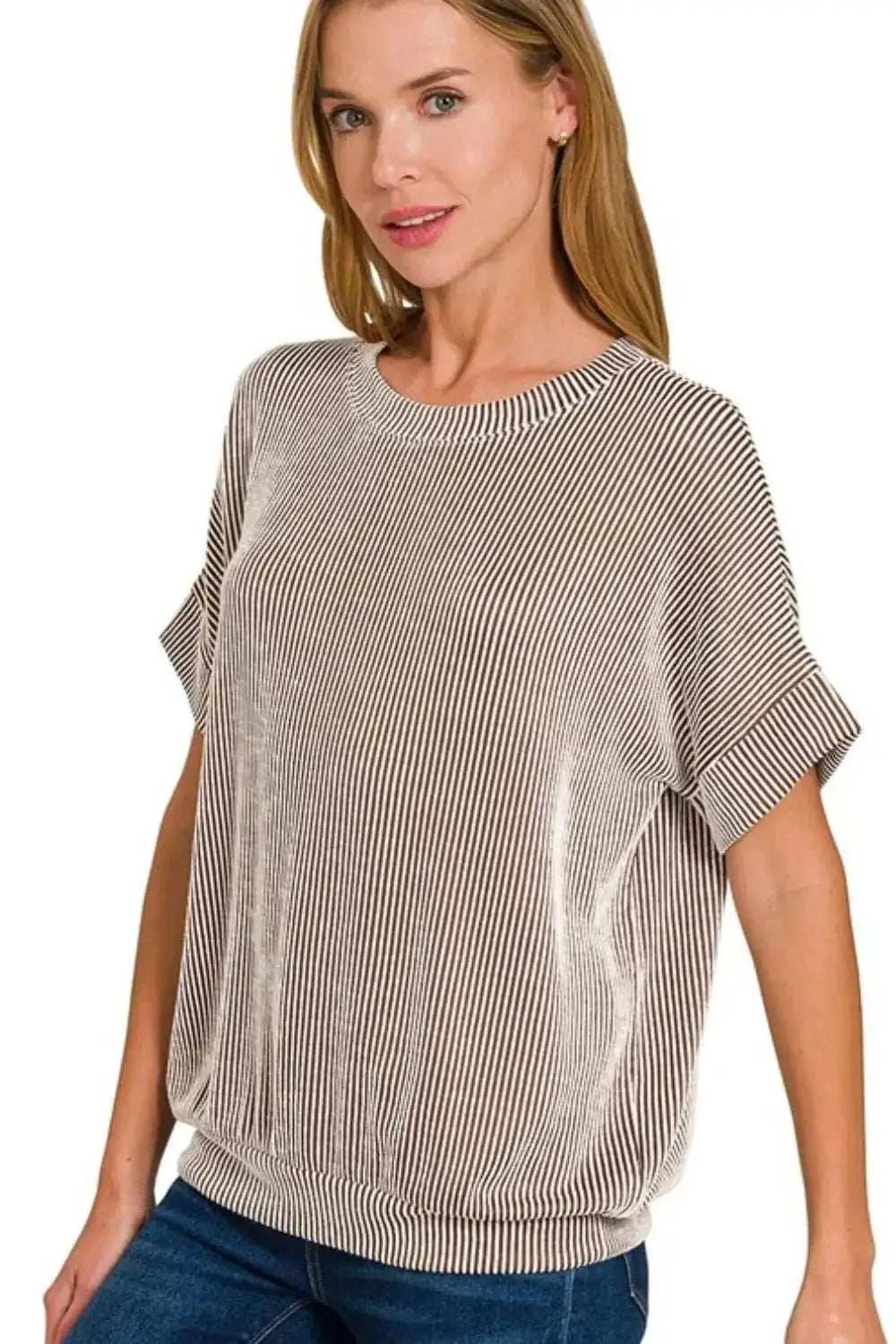 Zenana Corded Rib Short Sleeve T-Shirt - Trendsi - Flyclothing LLC