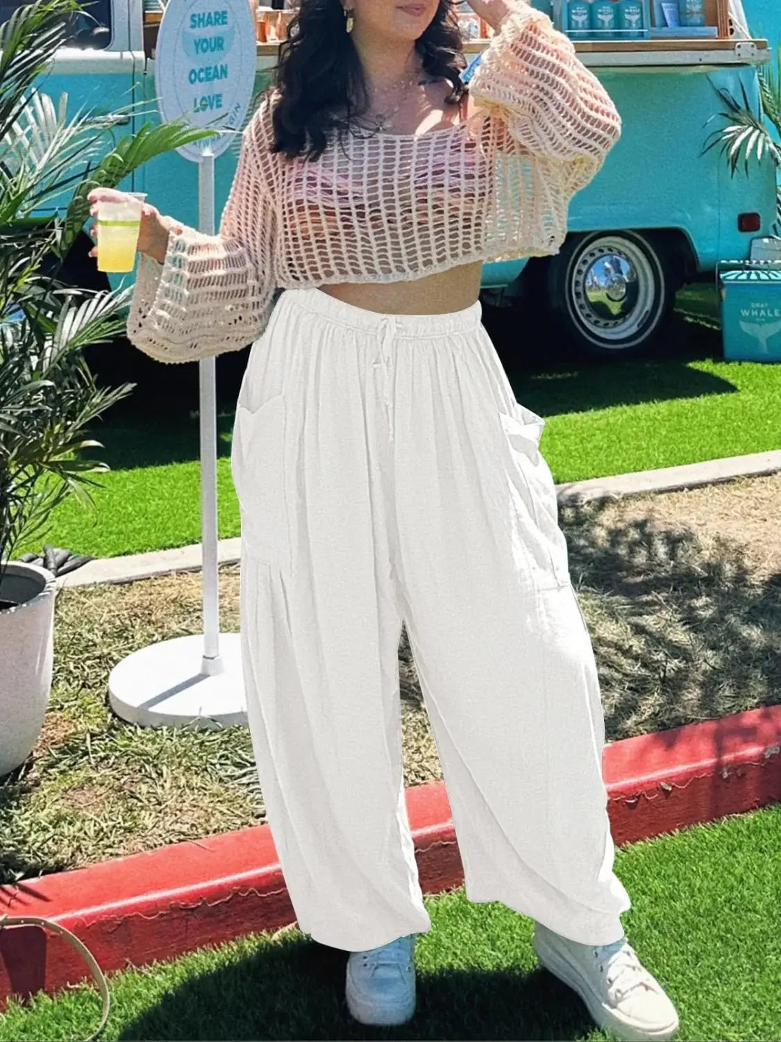 Full Size Drawstring Pants with Pockets Plus Size - Trendsi - Flyclothing LLC