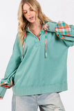 SAGE + FIG Full Size Plaid Print Washed Hoodie - Trendsi