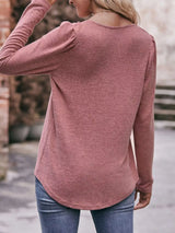 Pleated Square Neck Long Sleeve T-Shirt - Trendsi - Flyclothing LLC