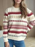 Geometric Round Neck Long Sleeve Sweater - Trendsi - Flyclothing LLC