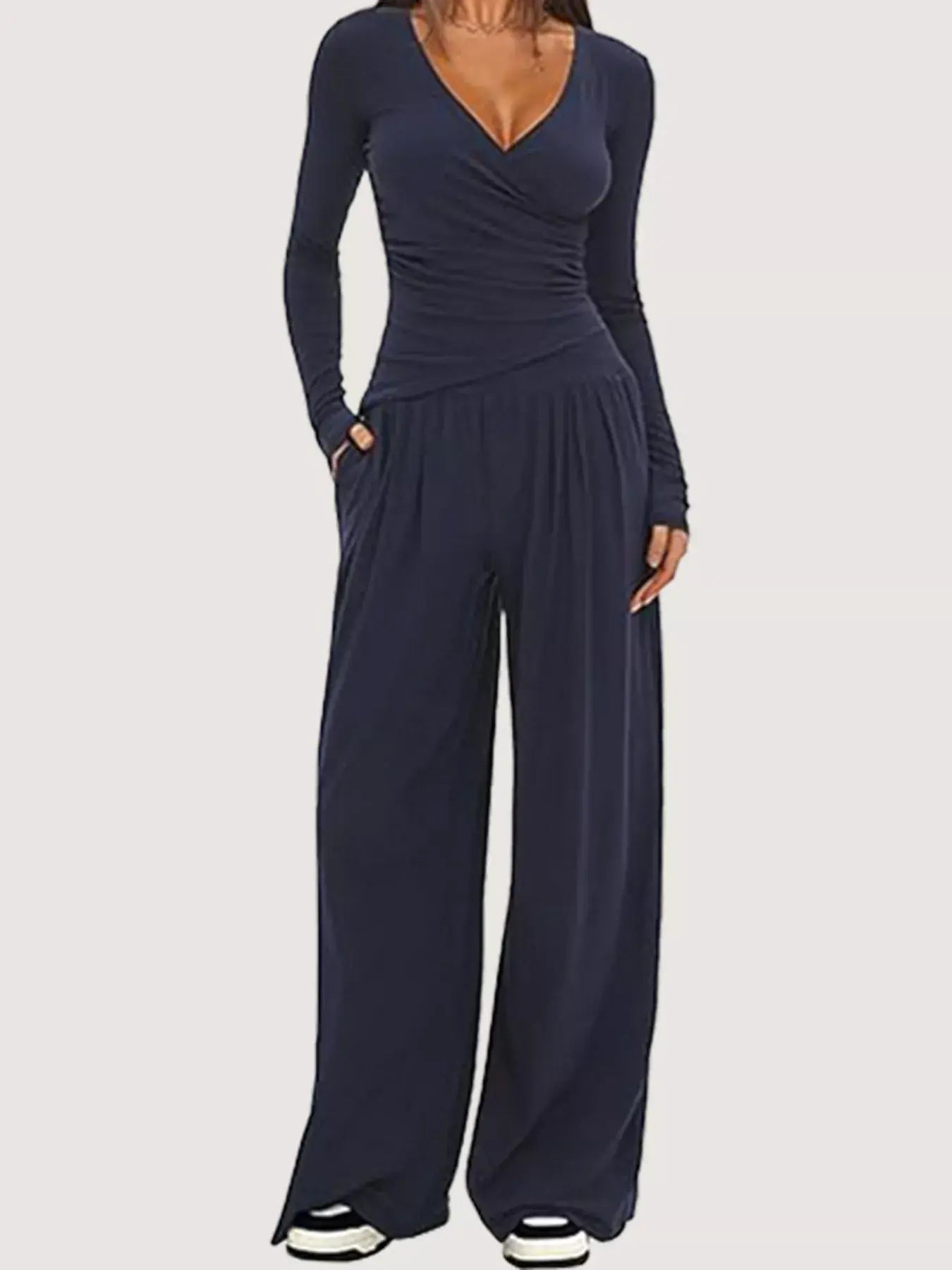 Casual Long Sleeve Top and Wide Leg Pants Set - Trendsi - Flyclothing LLC