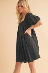 Aemi + Co Square Neck Babydoll Dress with Pockets - Trendsi - Flyclothing LLC