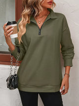 Quarter Zip Dropped Shoulder Sweatshirt - Trendsi - Flyclothing LLC