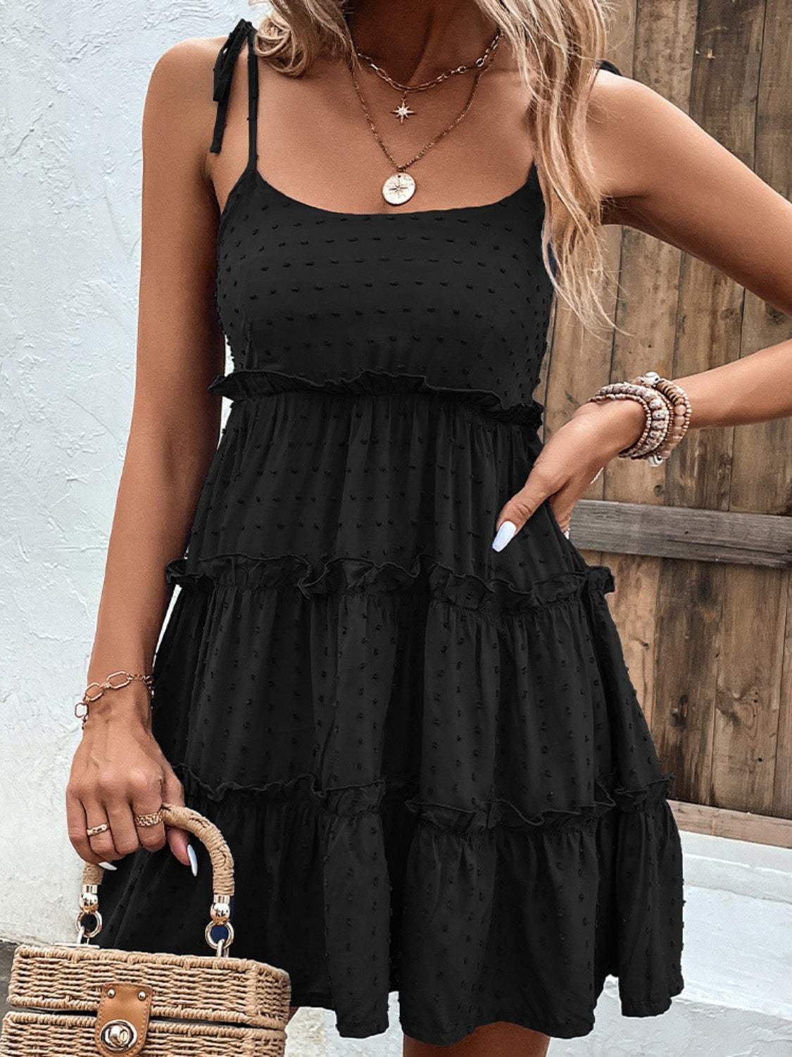 Frill Spaghetti Strap Tiered Dress - Trendsi - Flyclothing LLC