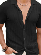 Men's Full Size Openwork Button Down Short Sleeve Shirt Plus Size - Trendsi - Flyclothing LLC