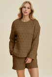 Double Take Full Size Texture Round Neck Long Sleeve Top and Shorts Set - Trendsi - Flyclothing LLC