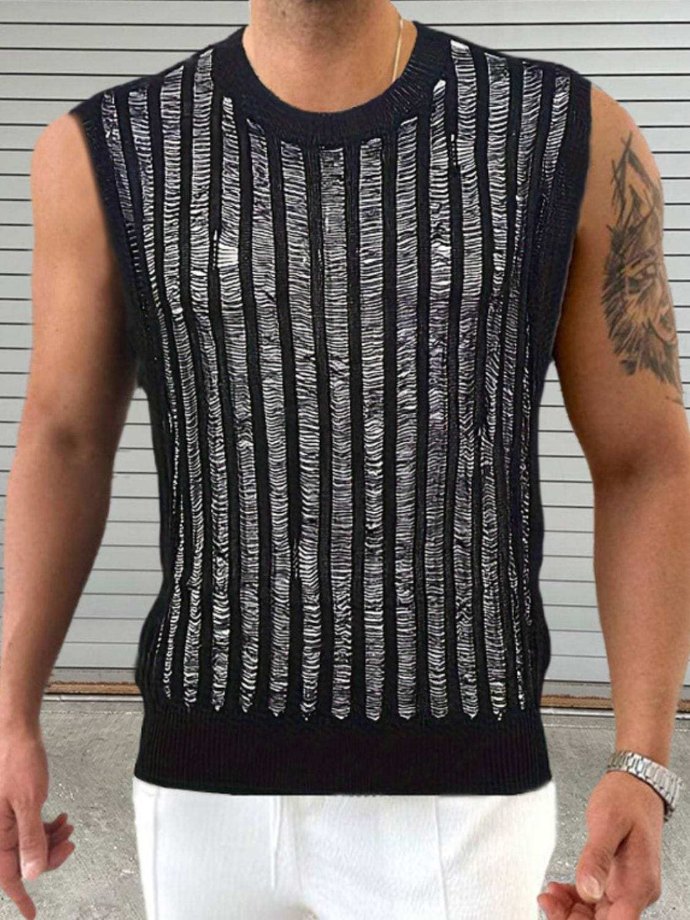 Men's Round Neck Hollow Out Sleeveless Top - Trendsi - Flyclothing LLC
