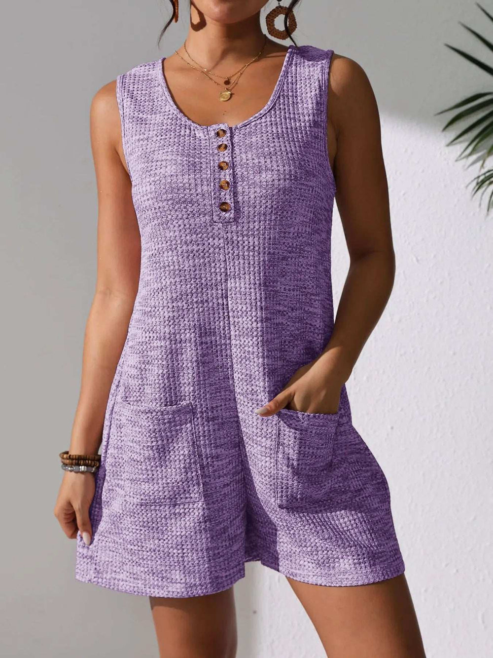 Full Size Button Front Romper with Pockets Plus Size - Trendsi - Flyclothing LLC