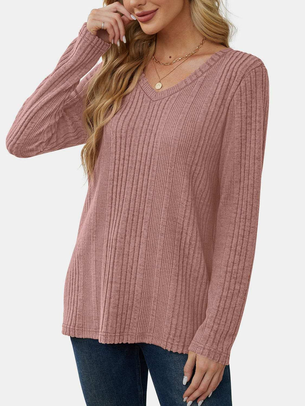 V-Neck Long Sleeve T-Shirt - Trendsi - Flyclothing LLC