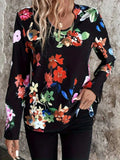 Printed Notched Long Sleeve Blouse - Trendsi - Flyclothing LLC