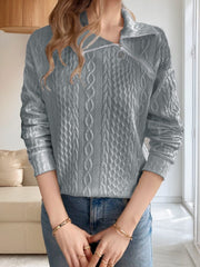 Oblique Zipper Collared Neck Long Sleeve Sweatshirt - Trendsi