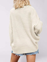 V-Neck Loose Knit Drop Shoulder Sweater - Trendsi - Flyclothing LLC