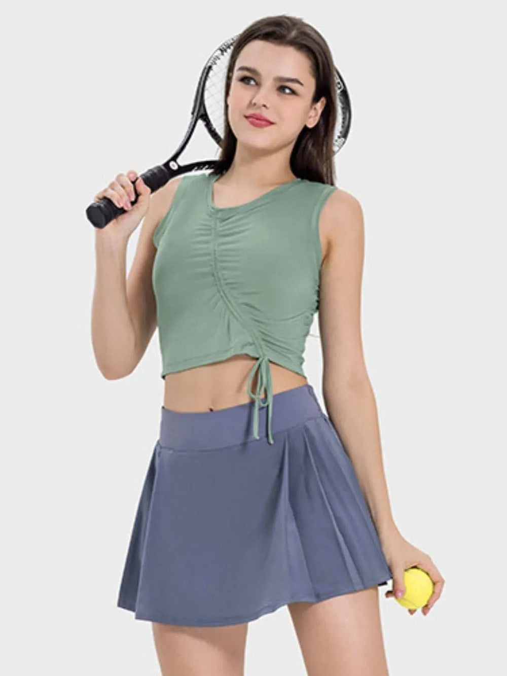 Drawstring Ruched Wide Strap Active Tank - Trendsi - Flyclothing LLC