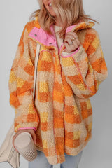 Checkered Long Sleeve Sherpa Hooded Jacket - Trendsi - Flyclothing LLC
