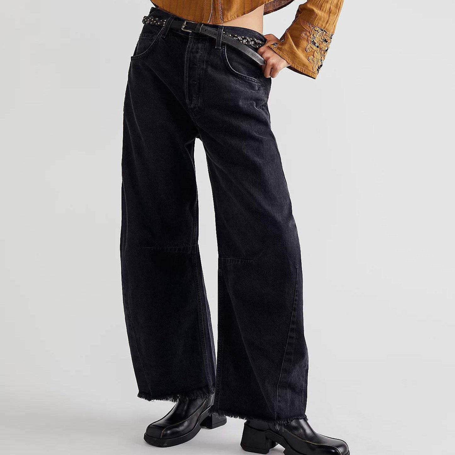 Raw Hem Wide Leg Jeans with Pockets - Trendsi - Flyclothing LLC