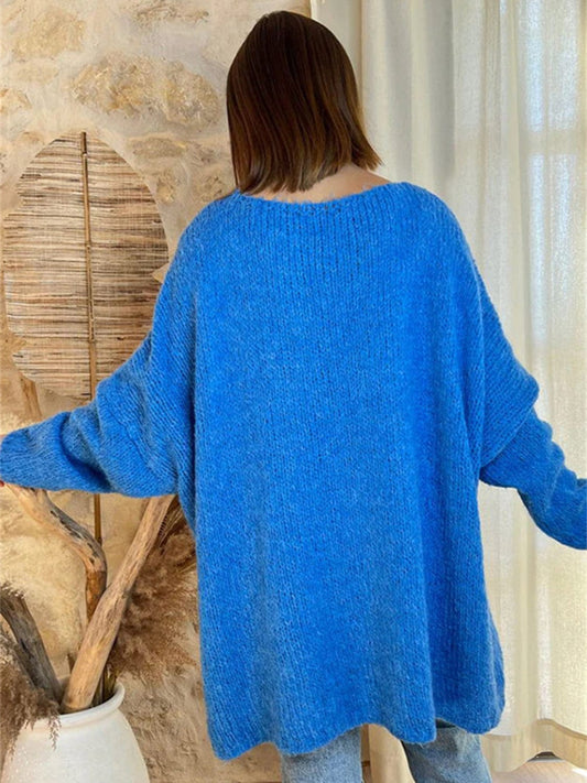 Peace Graphic V-Neck Long Sleeve Sweater - Trendsi