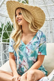 BiBi Tie Dye Terry V Neck Top - Trendsi - Flyclothing LLC