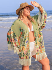 Plus Size Fringe Open Front Cover-Up - Trendsi