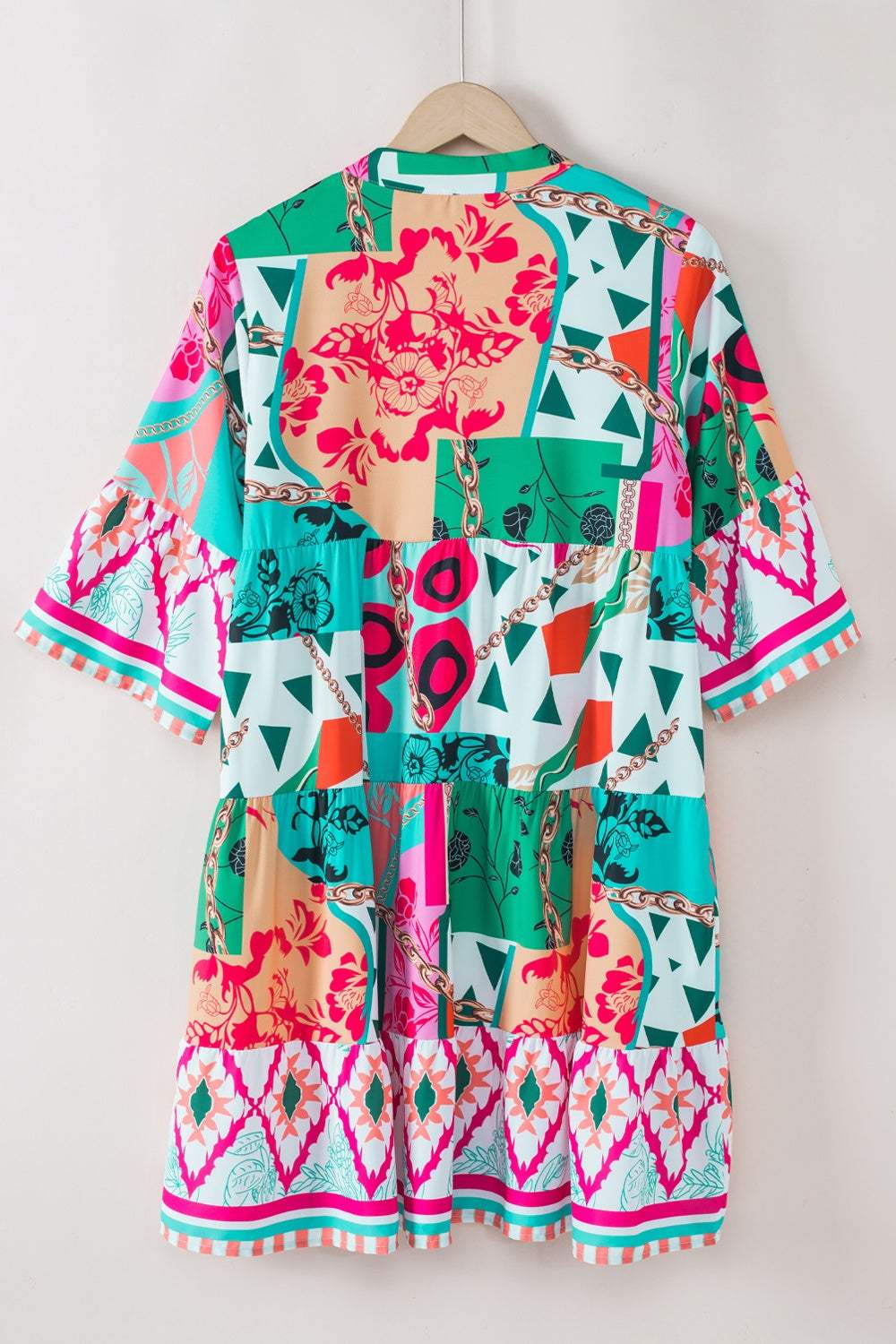 Printed Surplice Half Sleeve Mini Dress - Trendsi - Flyclothing LLC